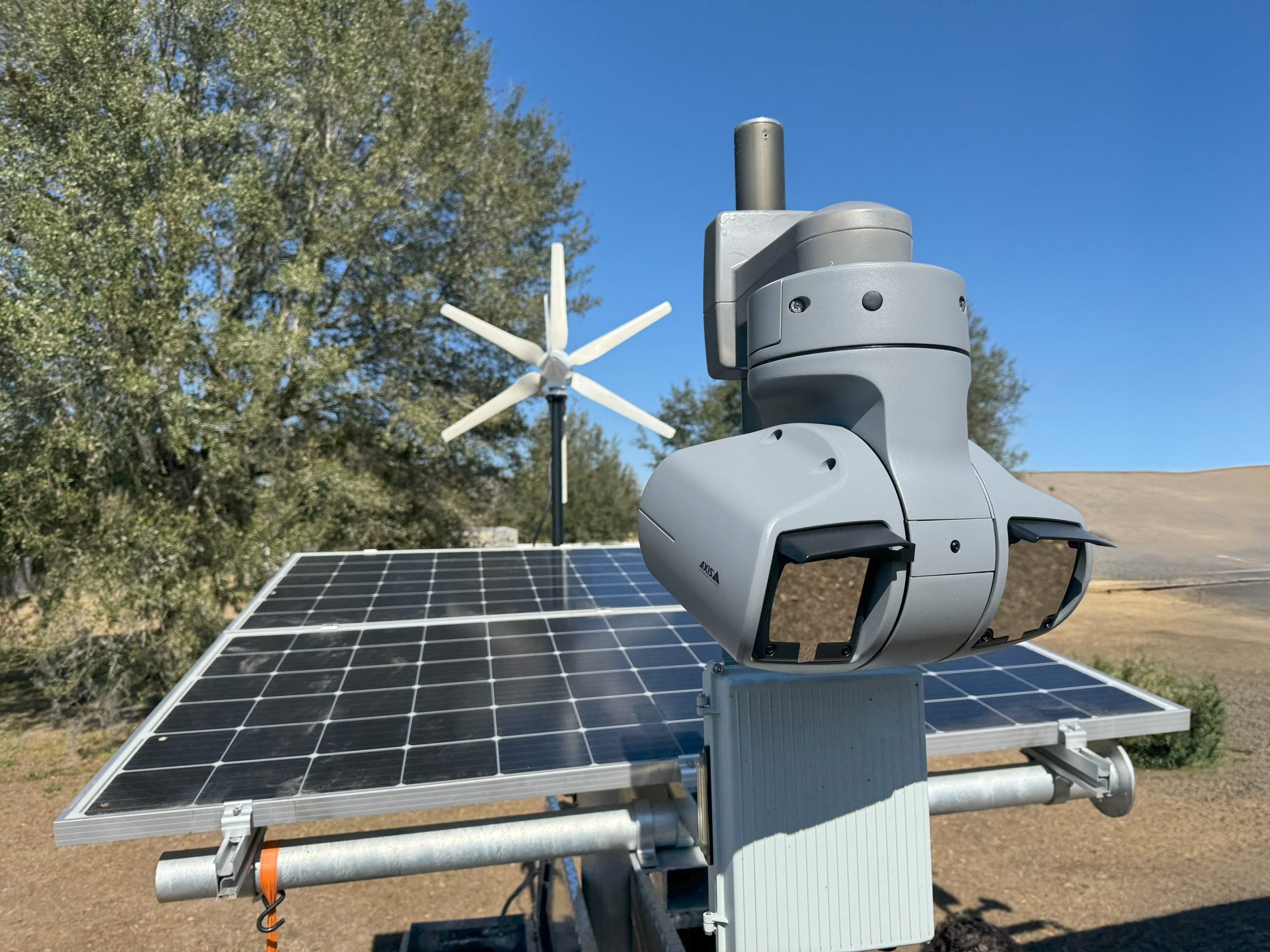 Helios Tactical Sentinel camera and sensor system with solar and wind power equipment